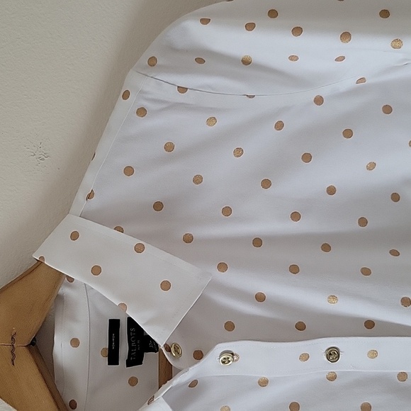 Talbots White Gold Dot Long Sleeve Button Down Shirt Size 12P *PETITE* - Picture 2 of 8
